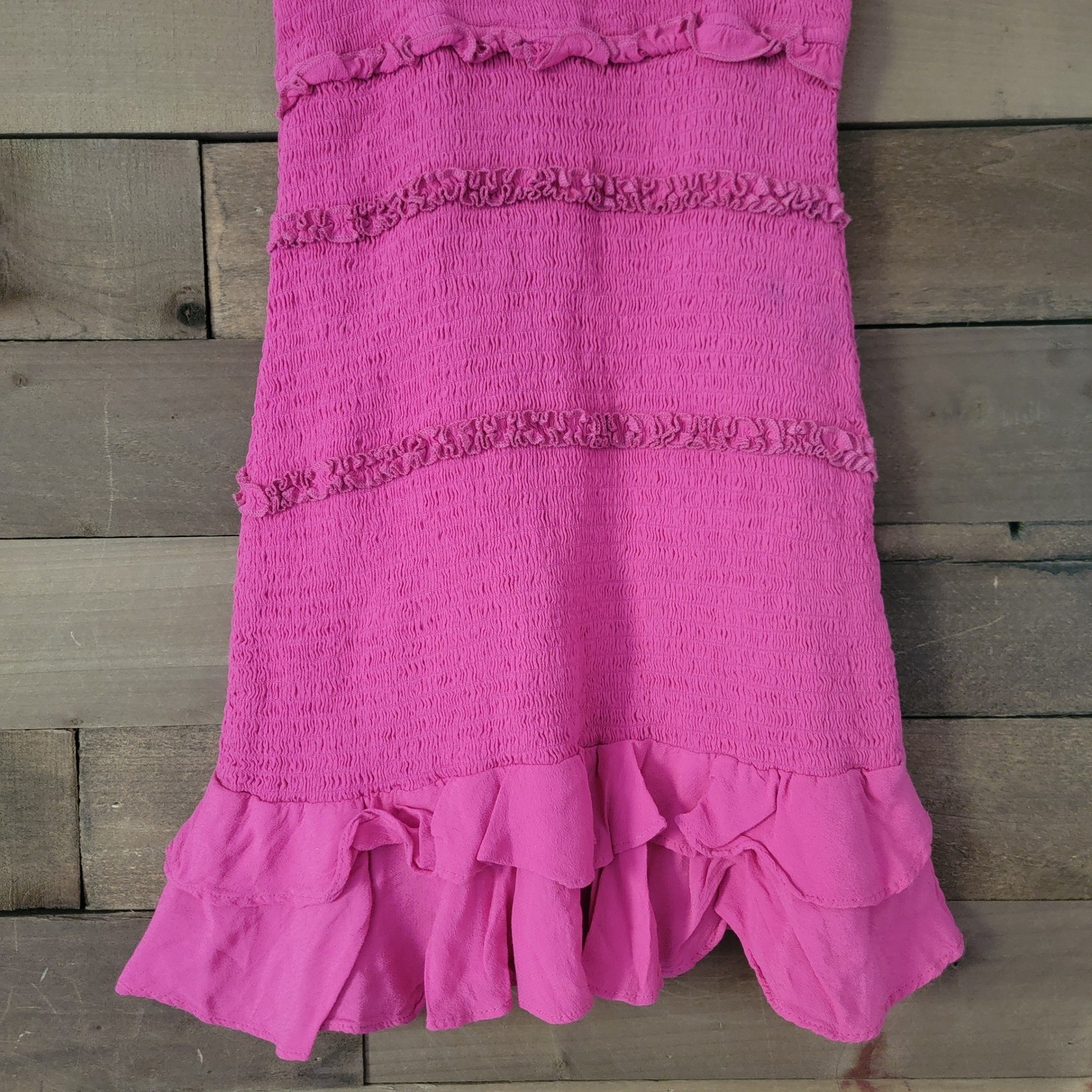 Pookie & Sebastian Pink Smocked Ruffle Sleeveless Tiered Casual Mini Dress Small