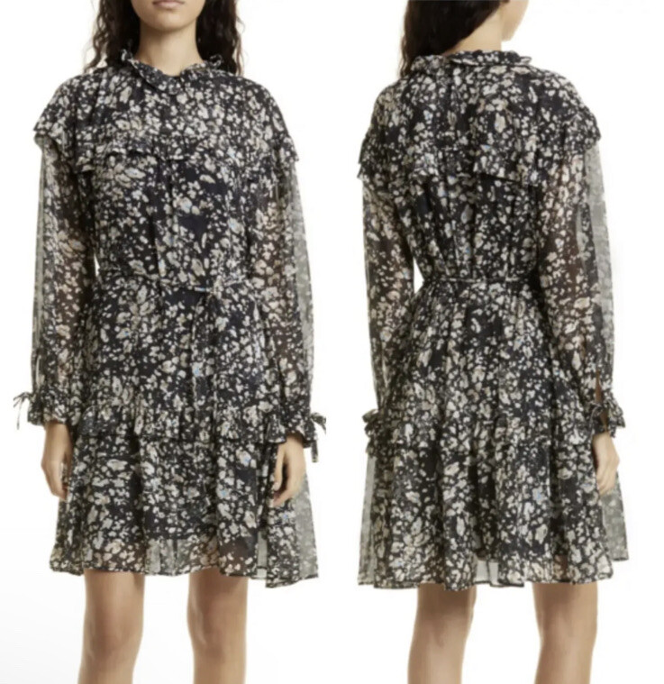 NWT BOSS Denada SHEER Floral Dress Women’s Long Sleeve Black Size 6 $345