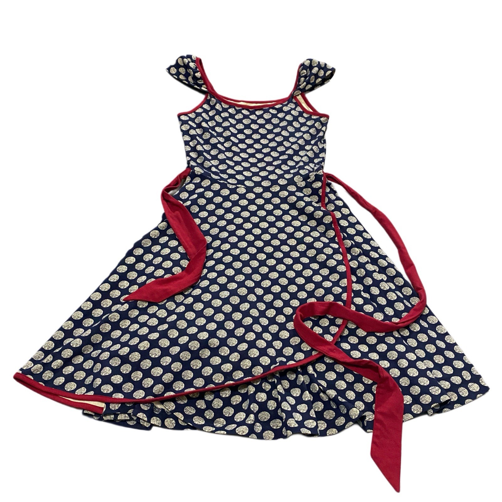 Effie’s Heart Polka Dot Navy Knee Length Twee Rockabilly Dress Size XS
