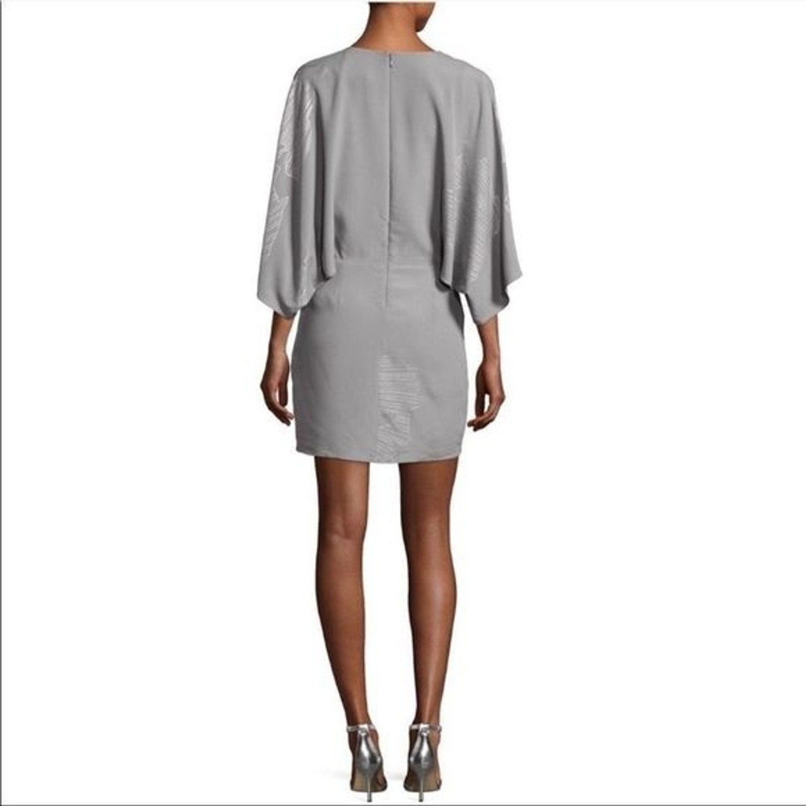 Halston Heritage grey metallic kimono sleeve mini dress pockets size 8 MSRP $375