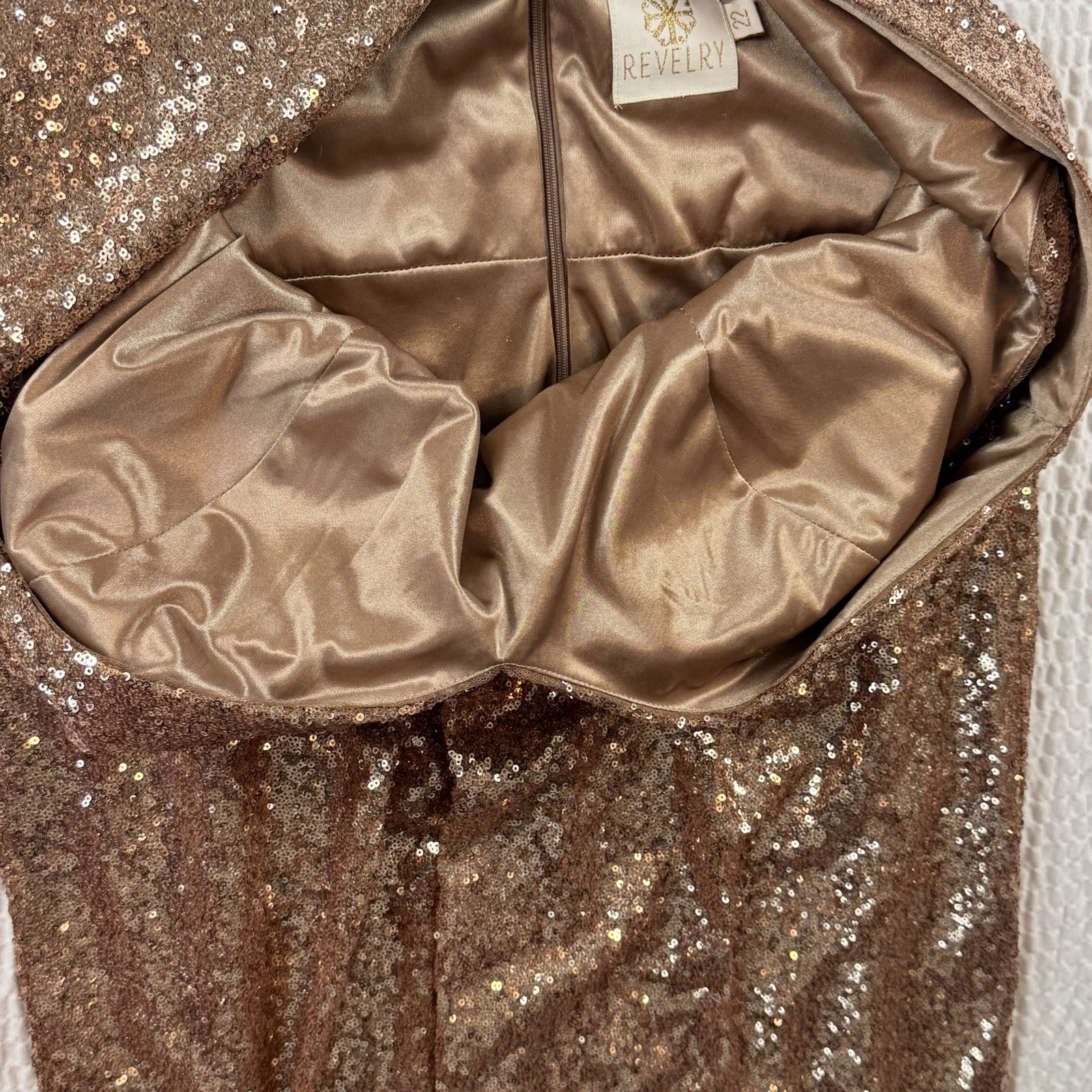 Revelry Bijou Rose Gold Sequin Maxi Dress Size 22 Formal Bridesmaid
