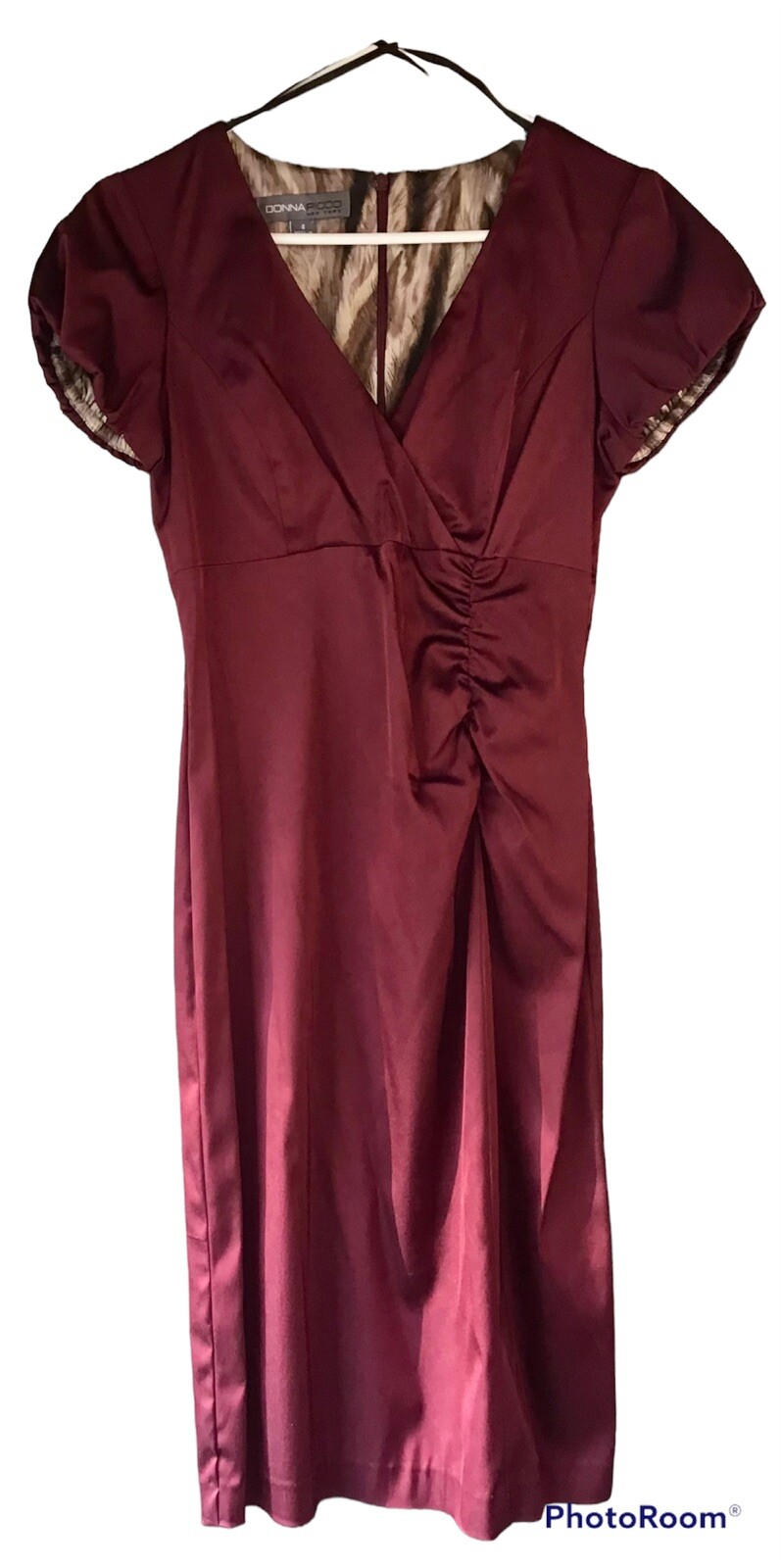 Donna Ricco Burgundy Red Dress V-Neck Acetate Blend, size 4