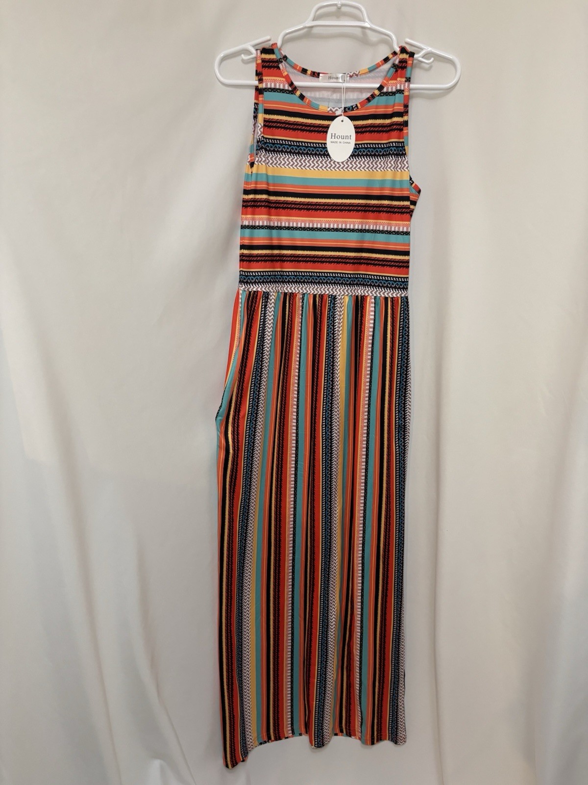 Hount Sleeveless Striped Maxi Dress Pockets Women’s Size S Festival Boho
