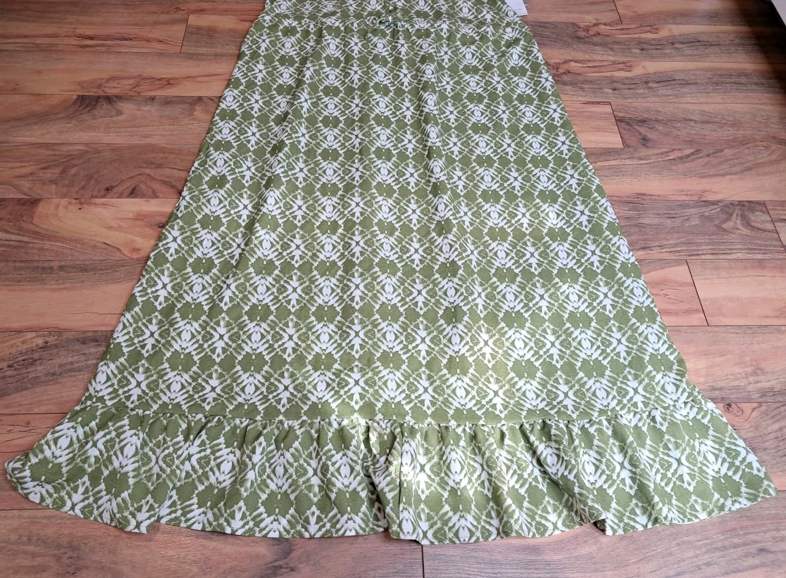 Ophelia Roe Womens Ruffle Hem Maxi Sundress Smocked Back Size L Green NWT
