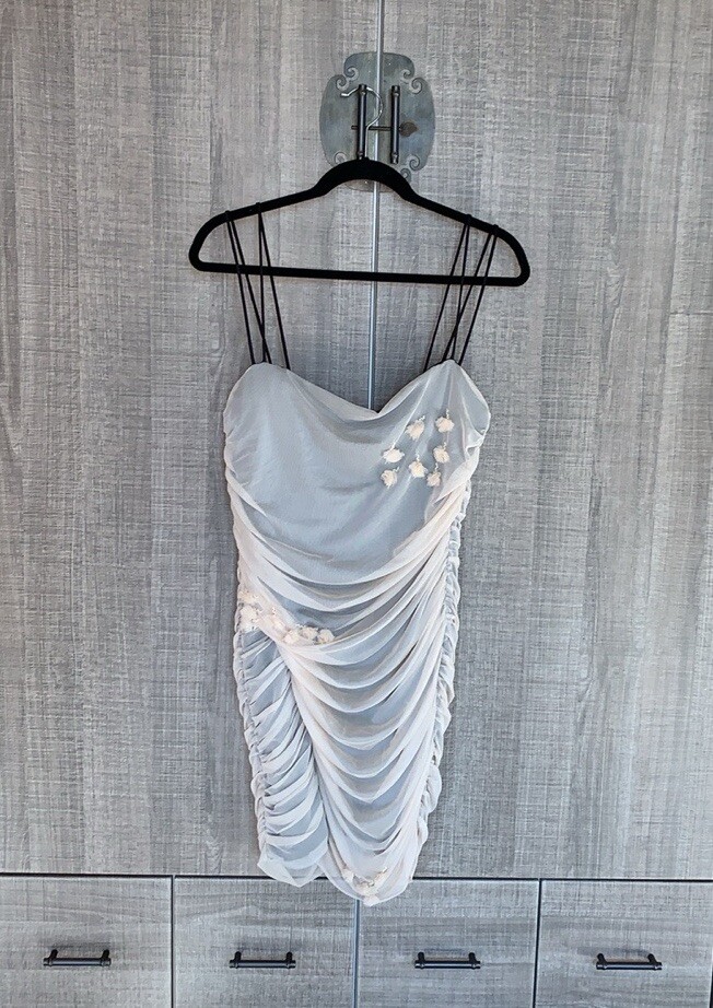 Zara Mesh Sleeveless Folds 3D Flower Mini Dress
