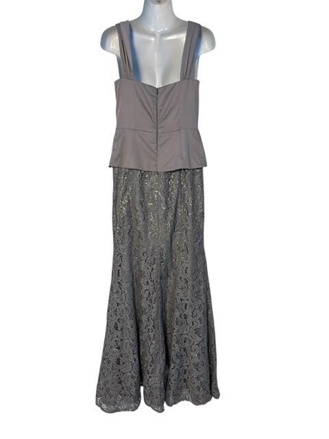 Decode 1.8 Silver Satin Beaded Ruched Top Lace Sequin Bottom Gown Size 4 $349