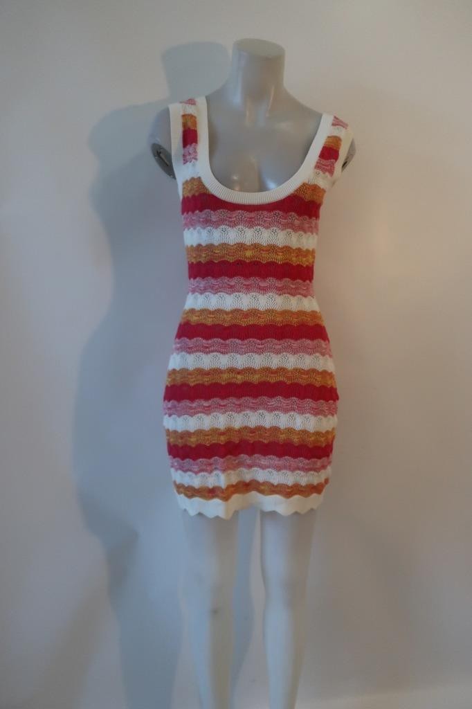 Womens Ramy Brook Semi Sheer Pink, Orange, White Crochet Tank Dress S