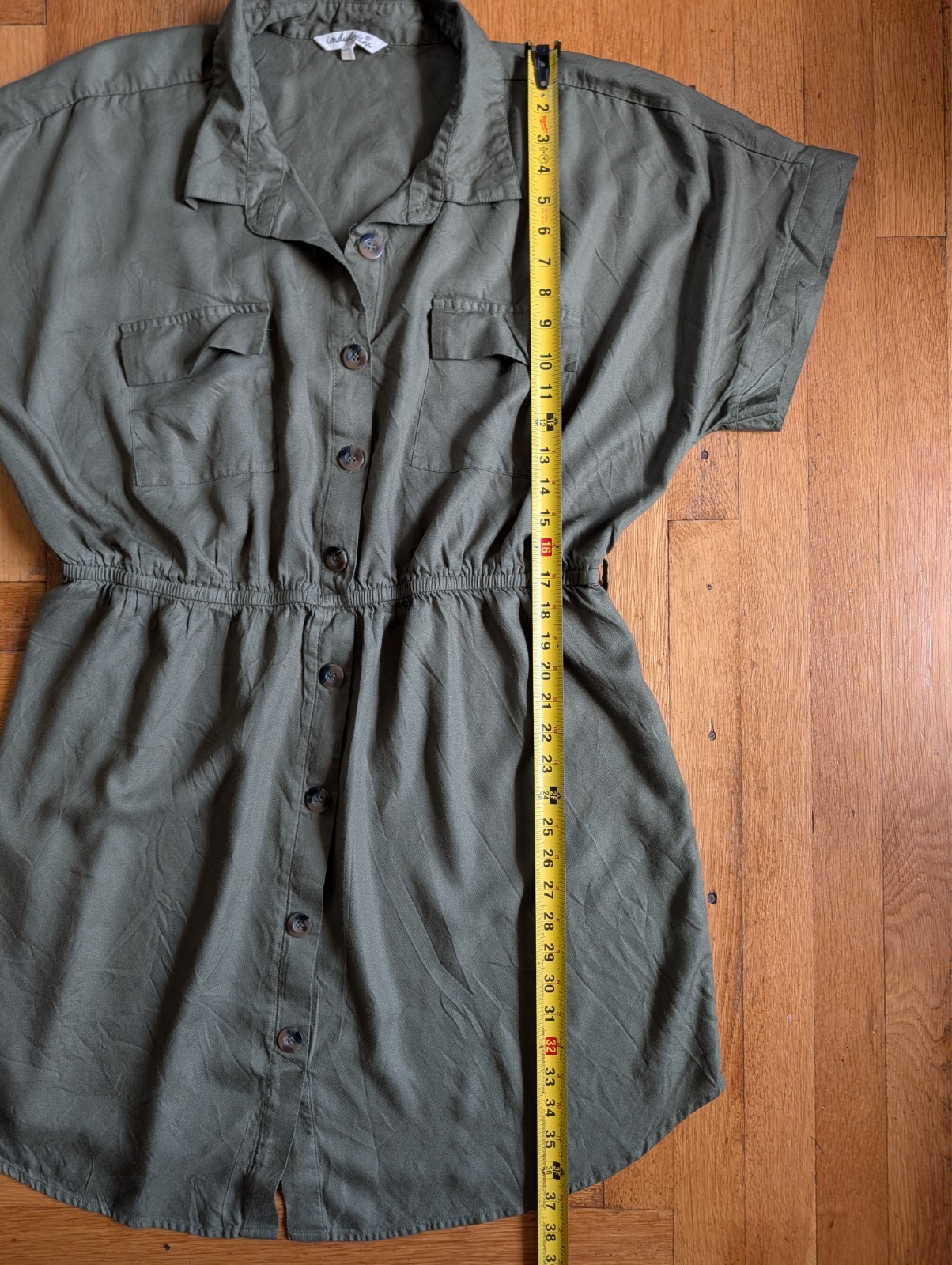3XL Utility Shirt Dress Button Front Military Pocket Flaps Safari Olive Khaki