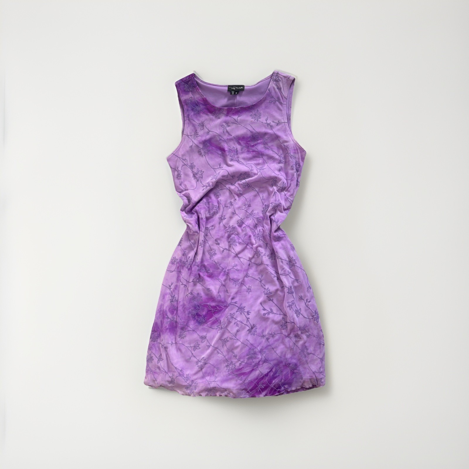 Vintage My Michelle Purple Floral Mesh Overlay Embroidered Scoop Shift Dress M