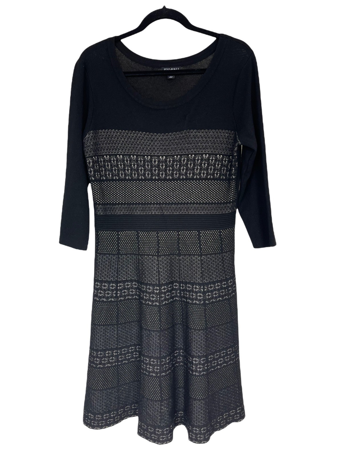 Roz & Ali Black Fit & Flare Knit Sweater Dress Size L Fall Winter Evening Office