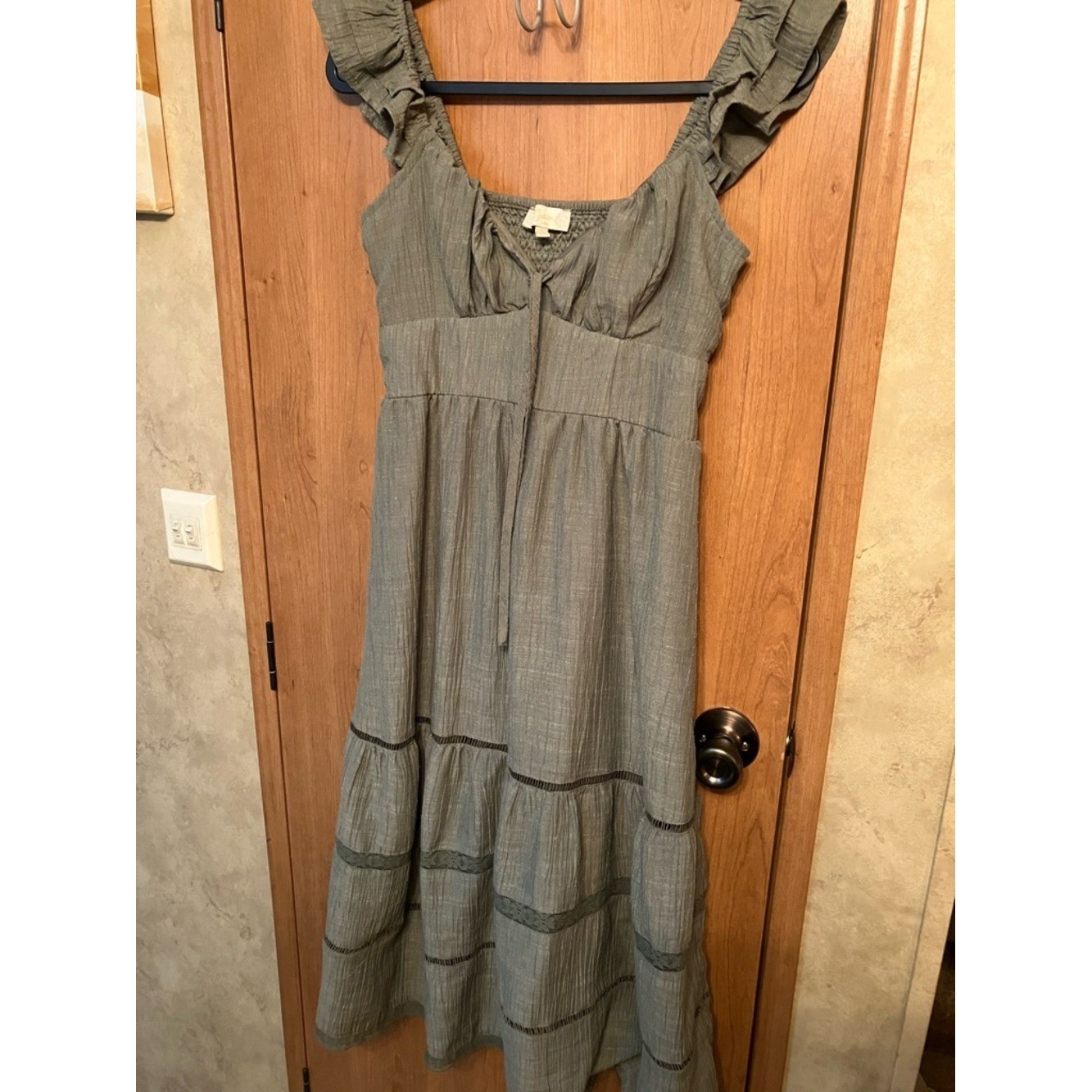 Altered State/Indulge Ruffle Strap Midi Dress in Sage Green Cottage Core Sz Smal
