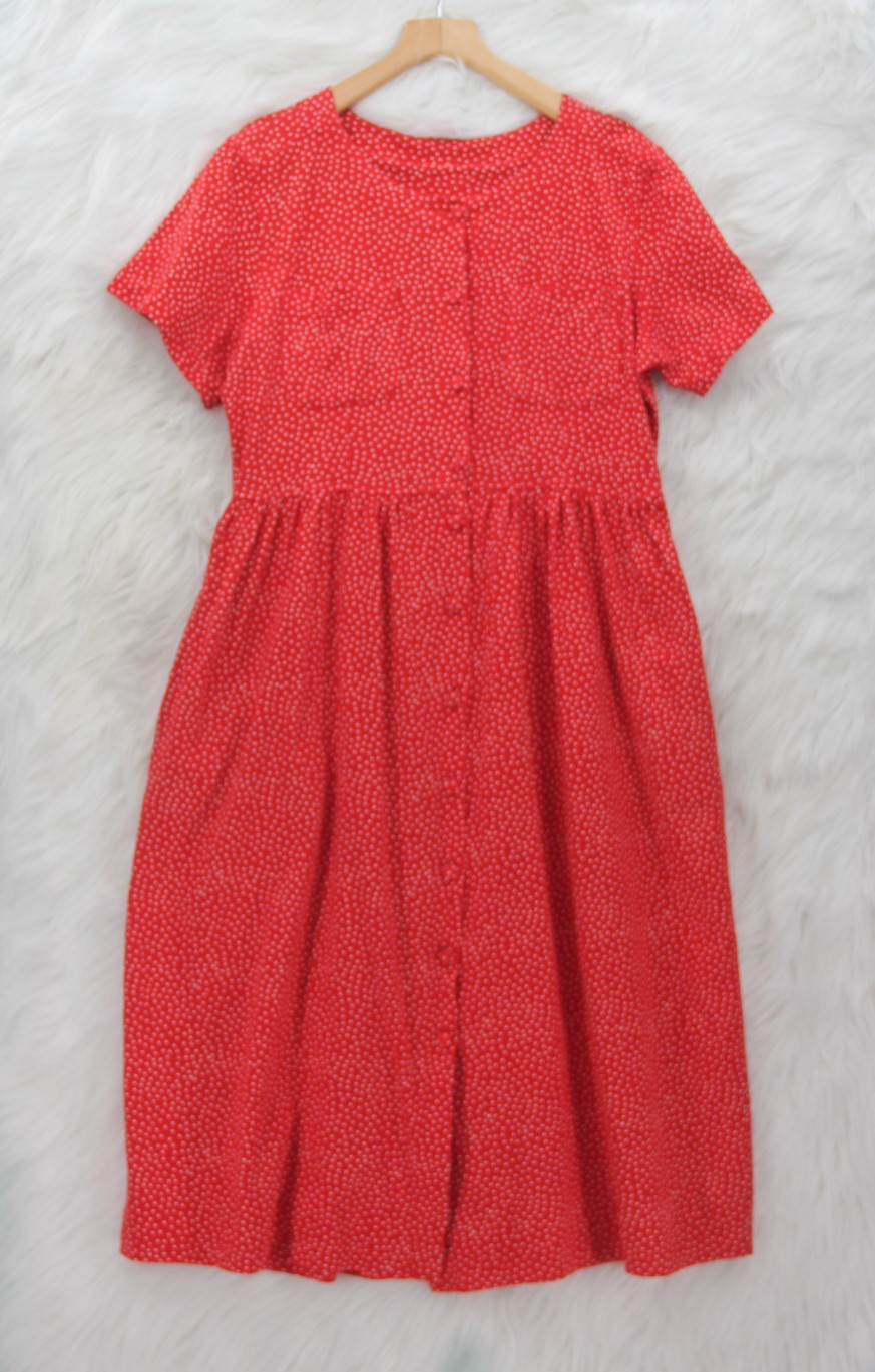 Vintage 1990s Capacity Knits Midi Red Ditsy Cotton Cottagecore Prairie Farm M