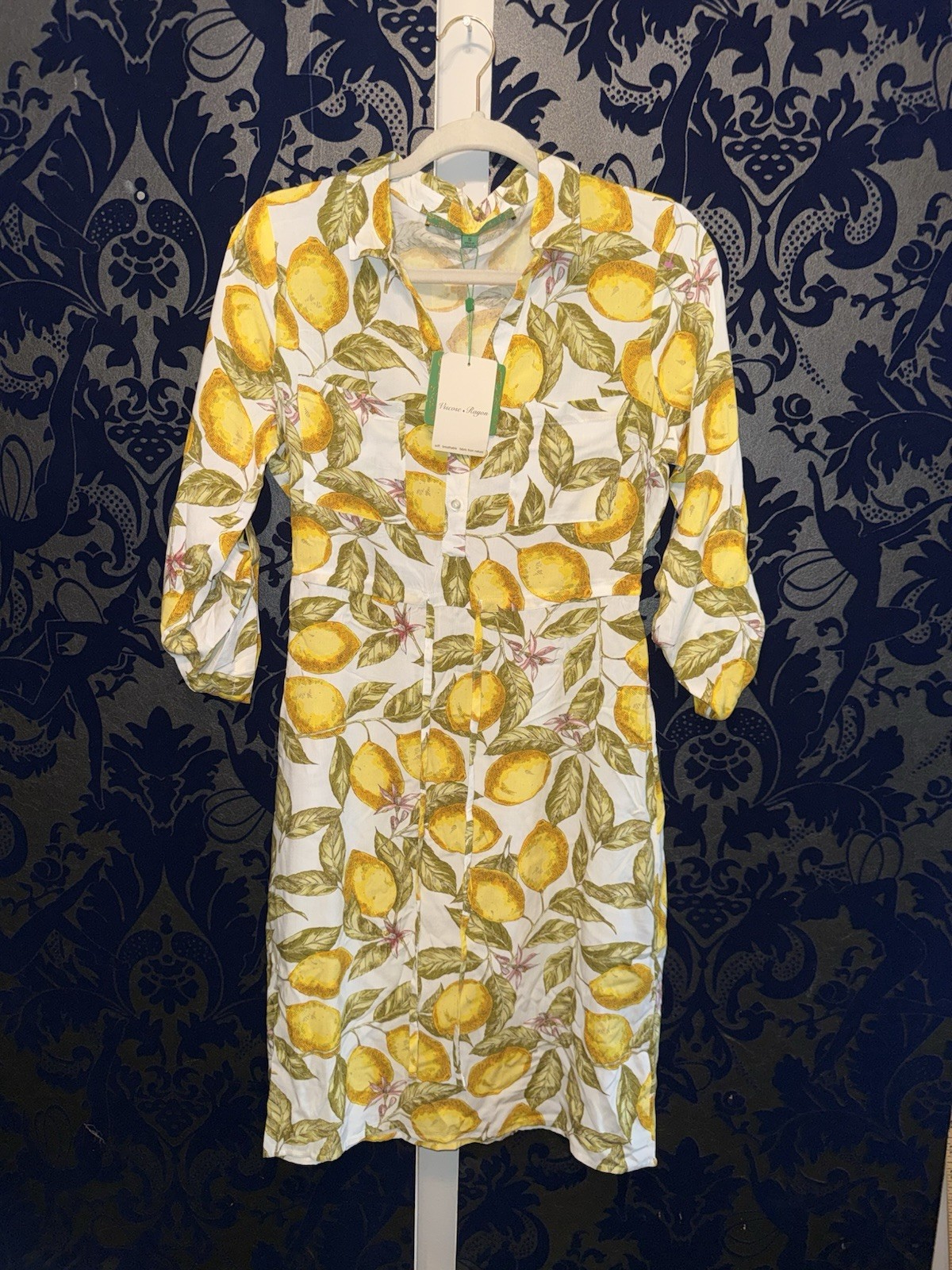 NWT Alex & Parker Small Lemon Floral Dress, Drawstring Waist Light (HOME84)