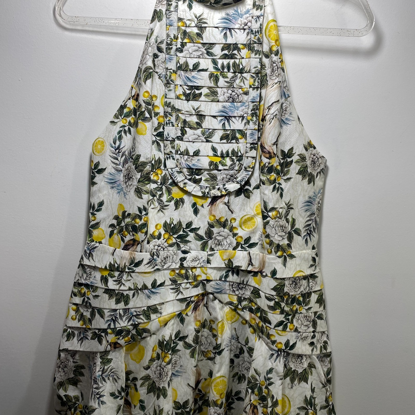 Aqua Blue Australia New Clementine Kailey Lemons Floral Mini Halter Dress L Bib