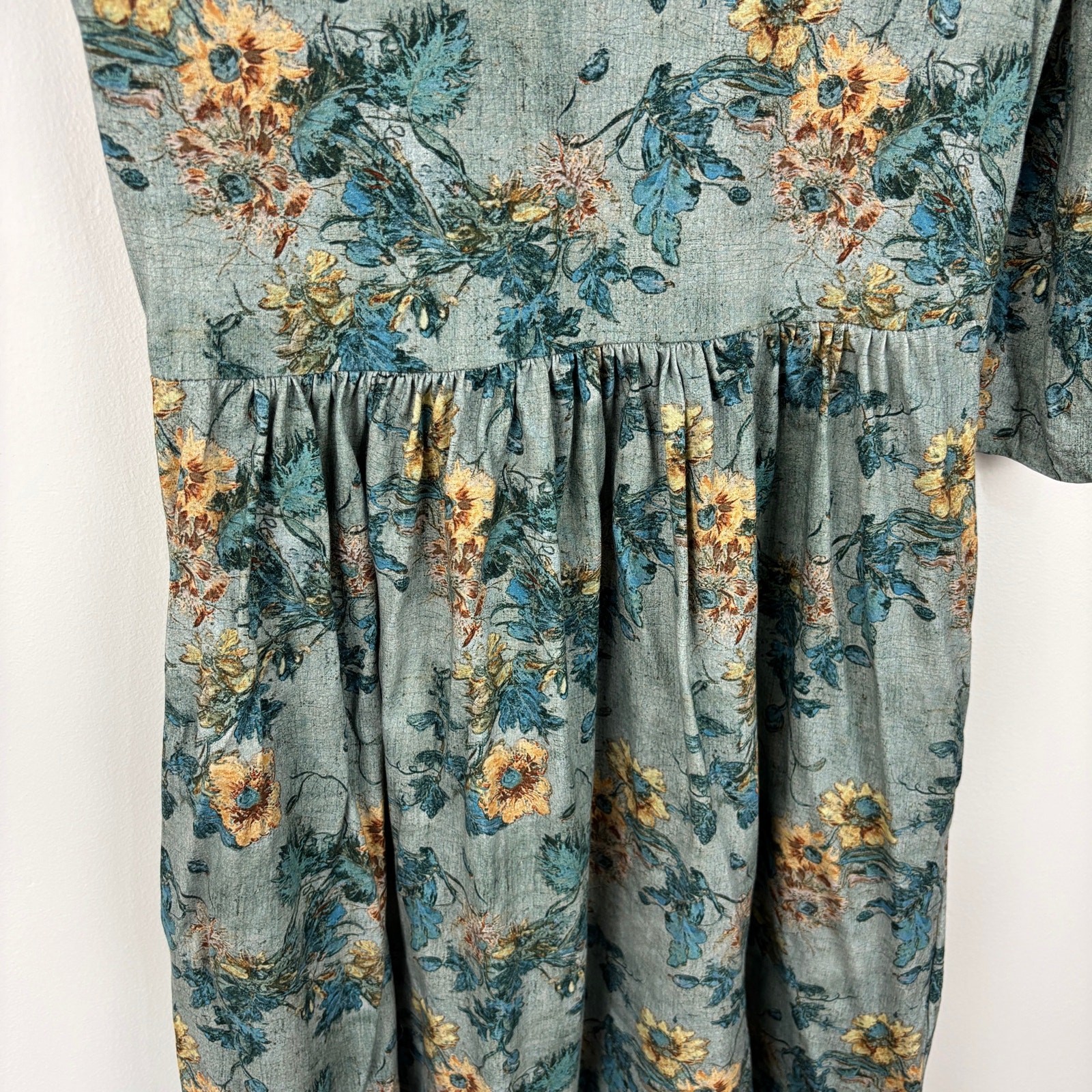 Peruvian Connection Windflower Dress XS Slate Floral Blue Yellow