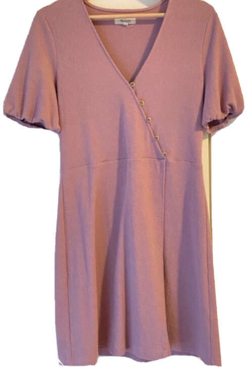 Madewell Dress Cross-Front Button Lilac Sheath Midi Normal Core Sz. L