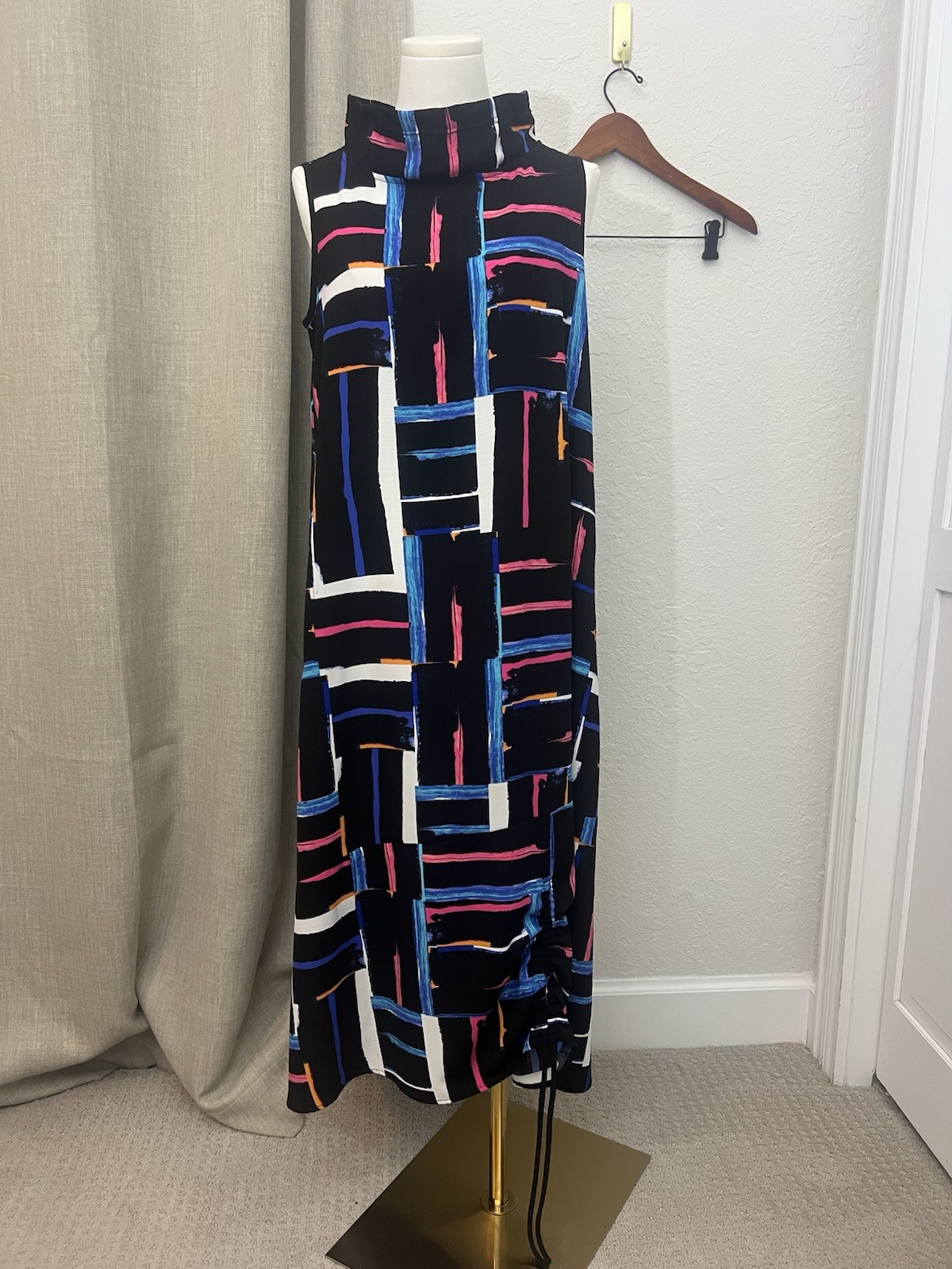 Women’s Joseph Ribkoff Stand Up Collar Shift Dress Geometric Print Black US 8
