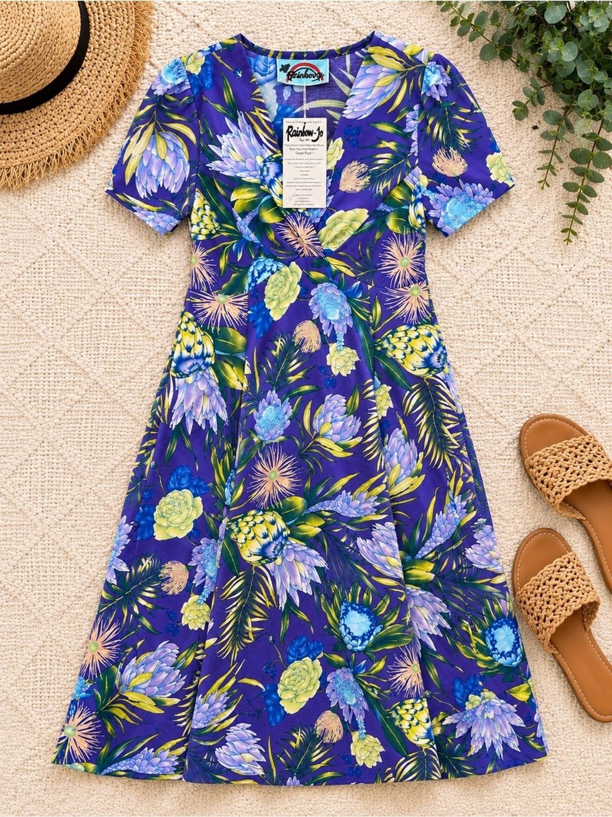 Rainbow Jo Tropical Floral Hawaiian Cotton Dress NWT Purple Size Small