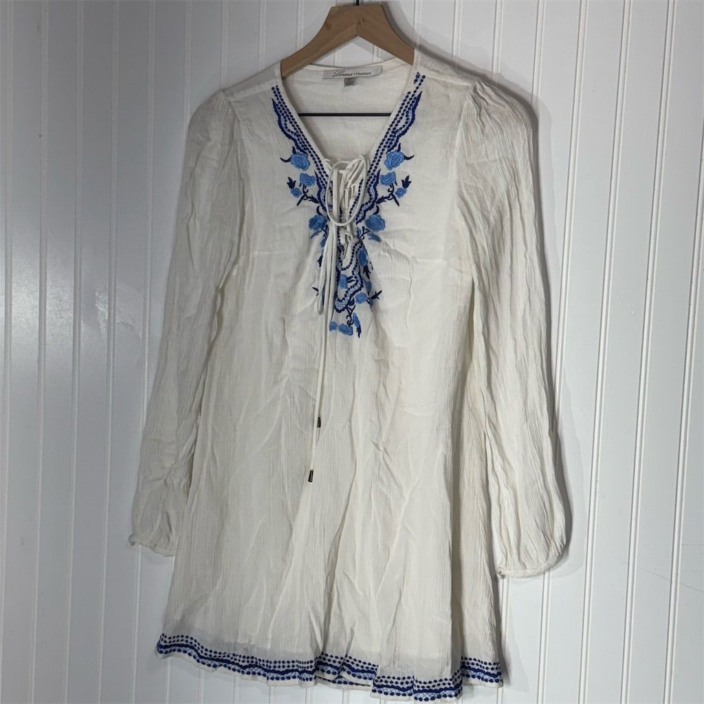 Lovers + Friends White Embroidered Tunic Dress XS Boho Peasant Top Festival Vibe