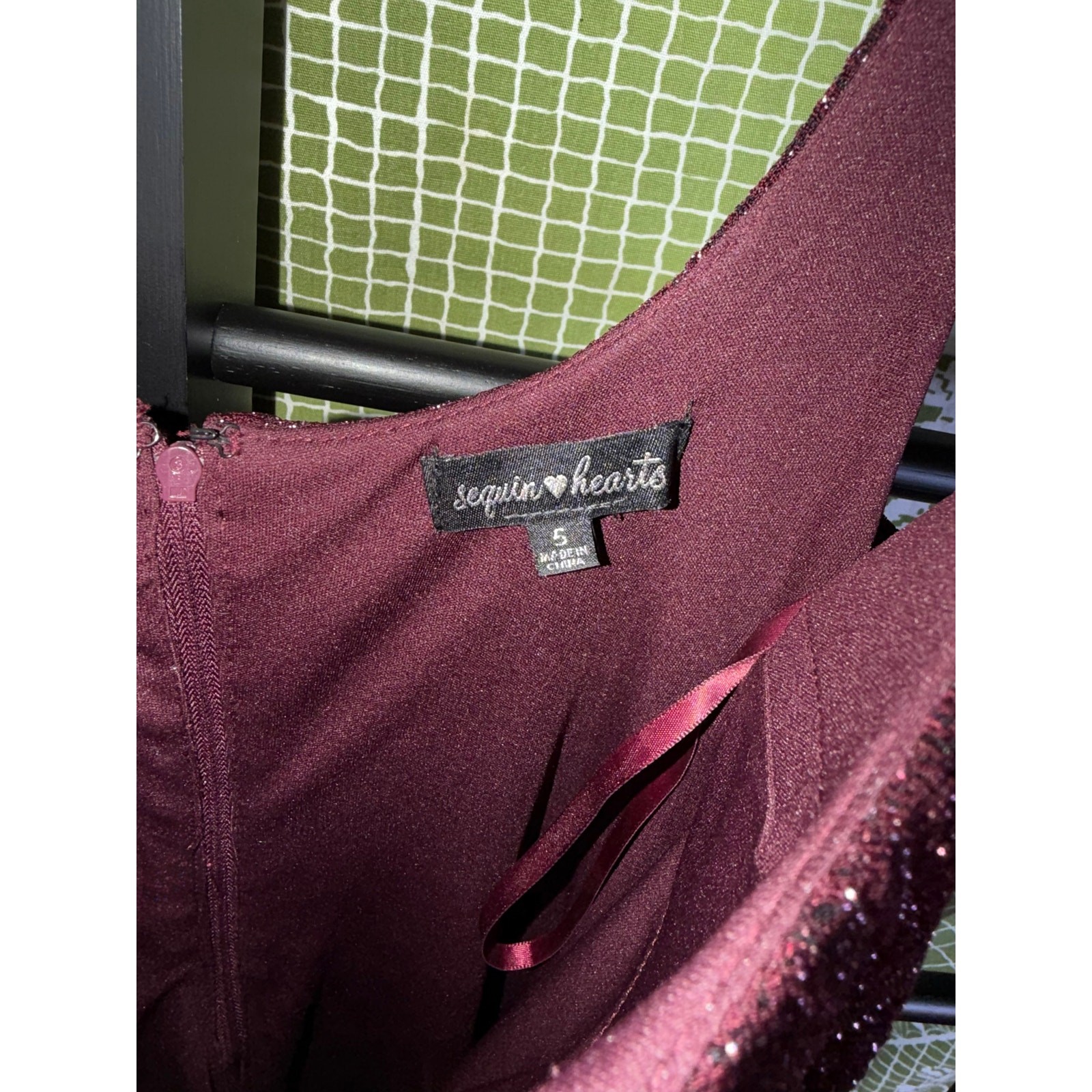 Sequin Hearts Maroon Glitter Geometric Maxi Dress Side Slit Sz 5