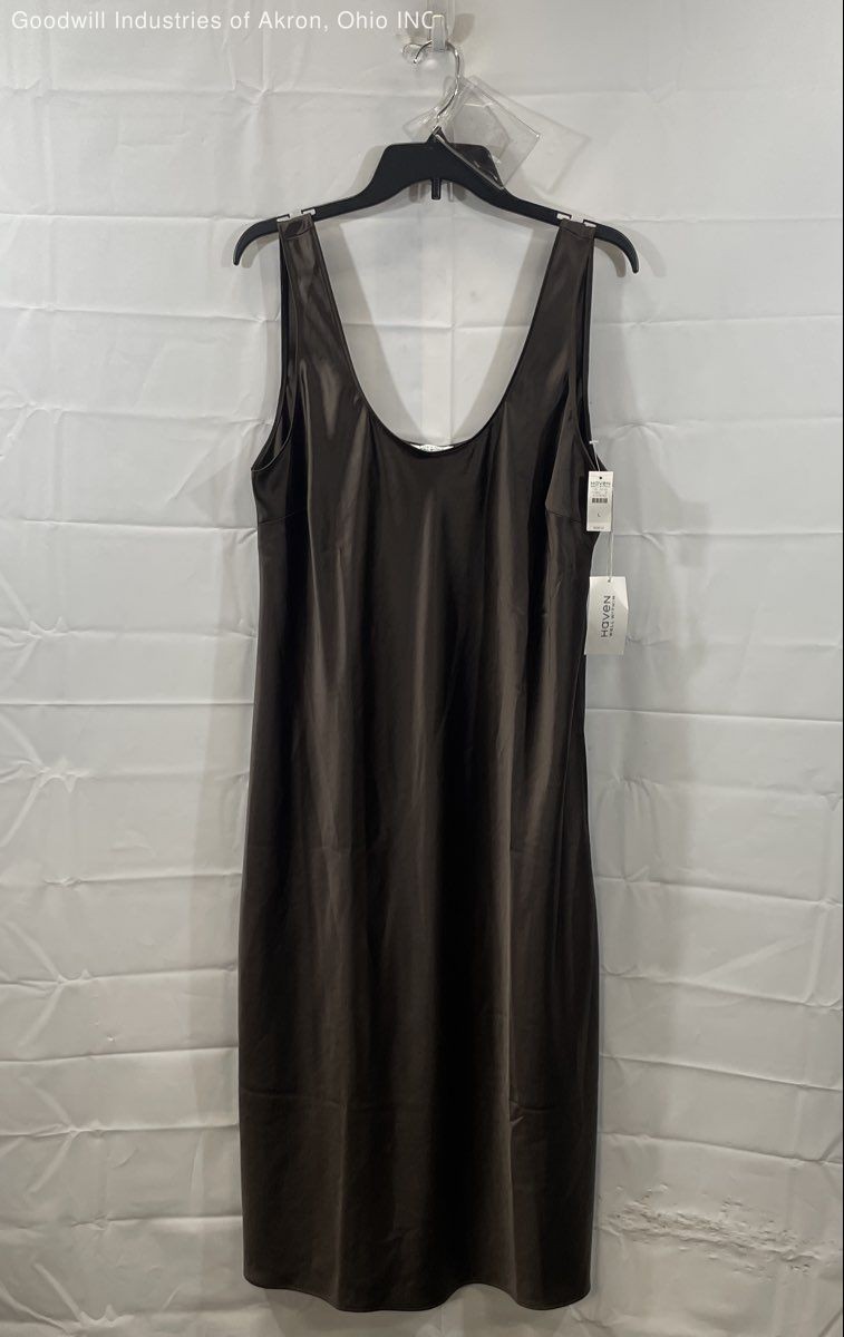 Haven Well Within Women’s Grey Satin Recycled Polyester Midi Slip Dress NWT L