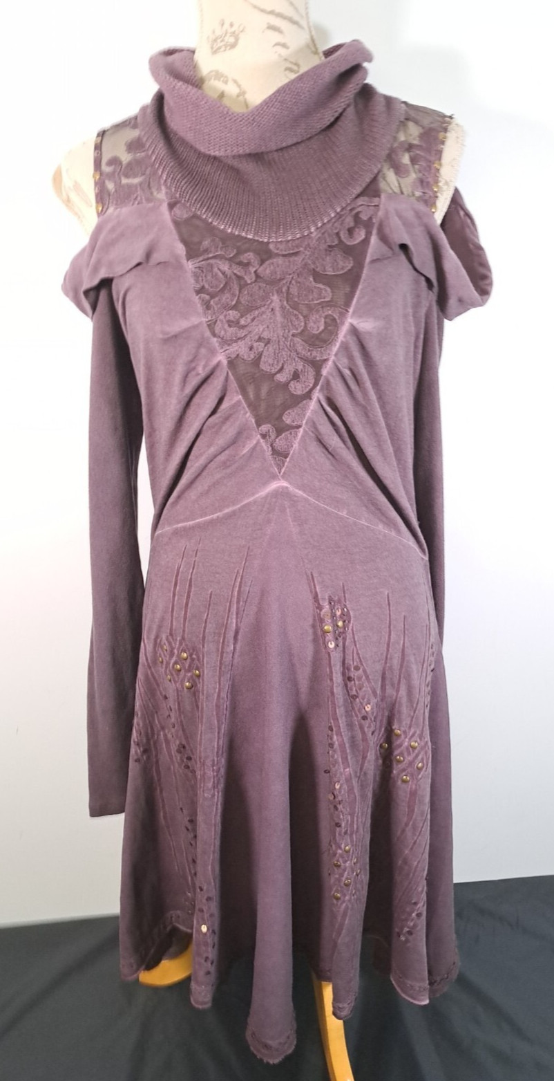 ANVRDIE Dress Angels Never Die Purple Cold Shoulder Long Sleeve BNWT Size Medium
