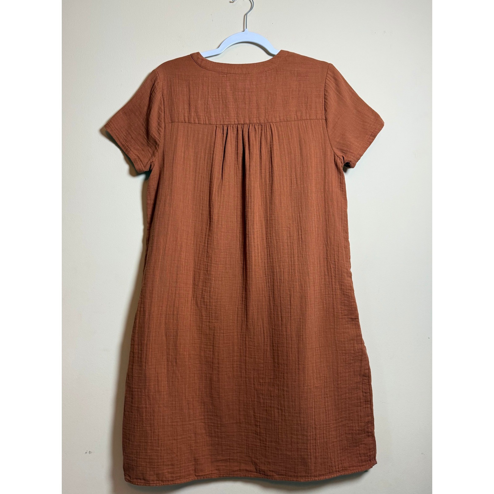 Universal Thread Rust Orange Gauze Cotton Shift Dress Womens Medium Boho Pockets