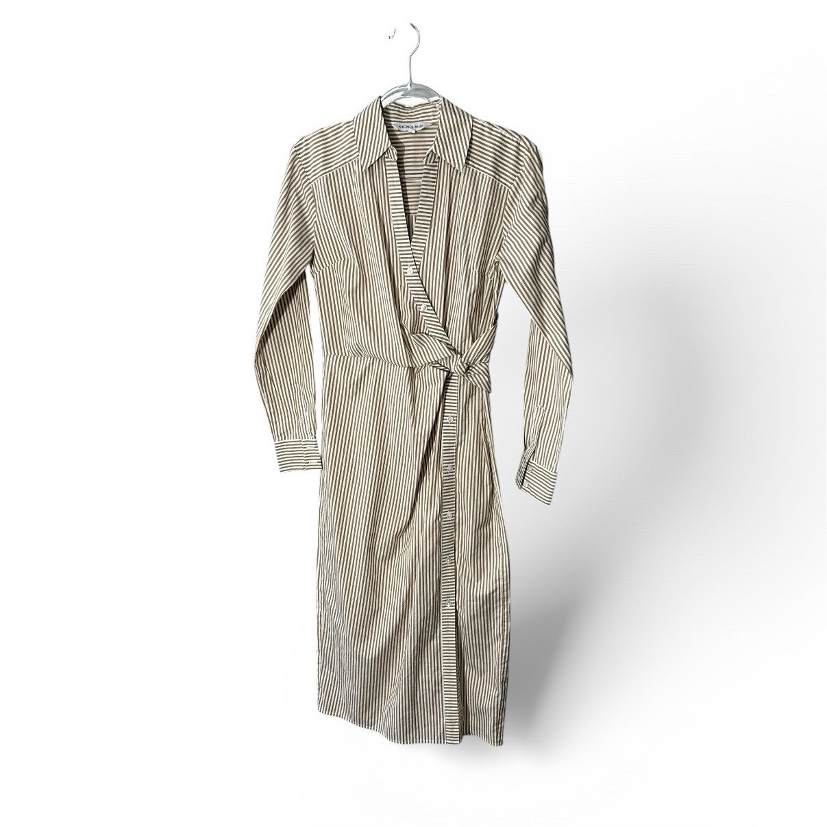 Veronica Beard Wright Striped Long-Sleeve Twist Waist Midi Shirtdress Sz 2