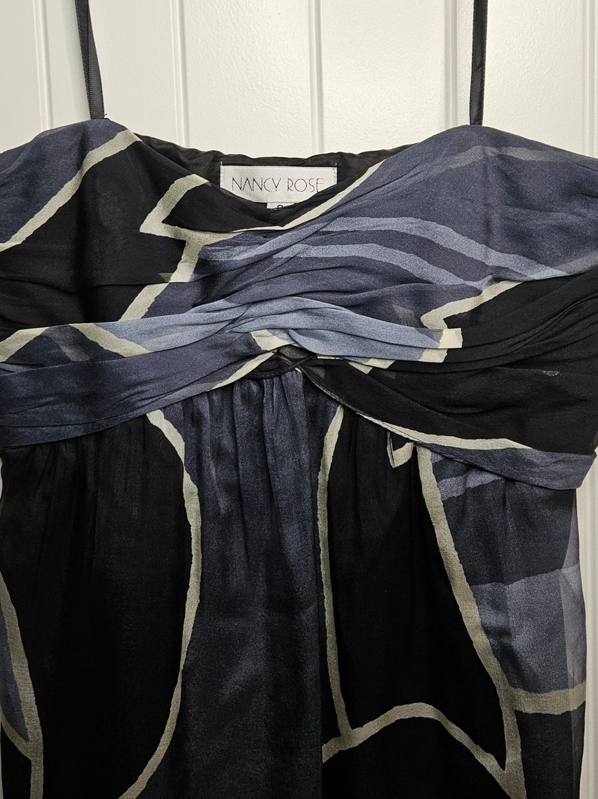 Nancy Rosé Strapless Black & Gray Silk Mix Abstract Dress