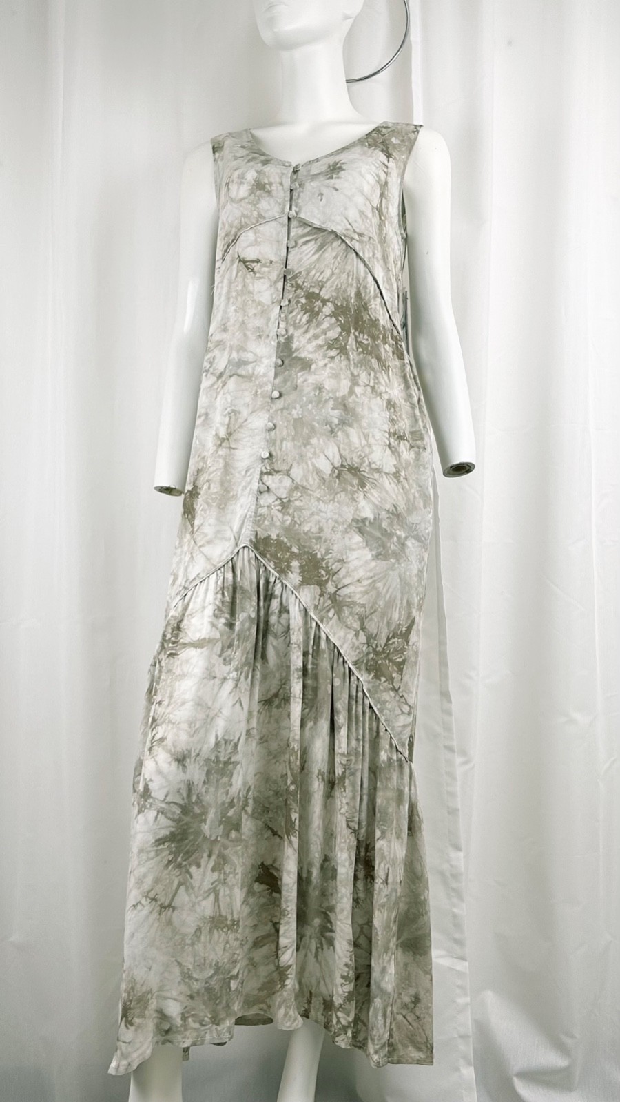 Tribal Brand Sleeveless 3-Tiered Boho Maxi Dress “Fern” Tie Dye XS
