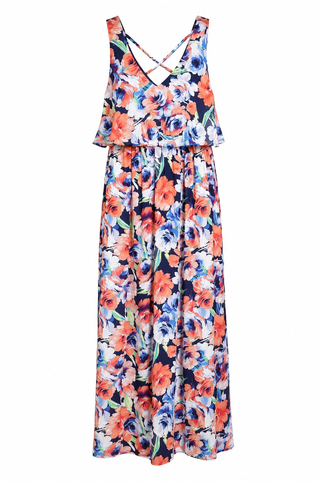Lily Rose Womens Large Floral Maxidress Criss Cross Back Boho Light Flowy Summer