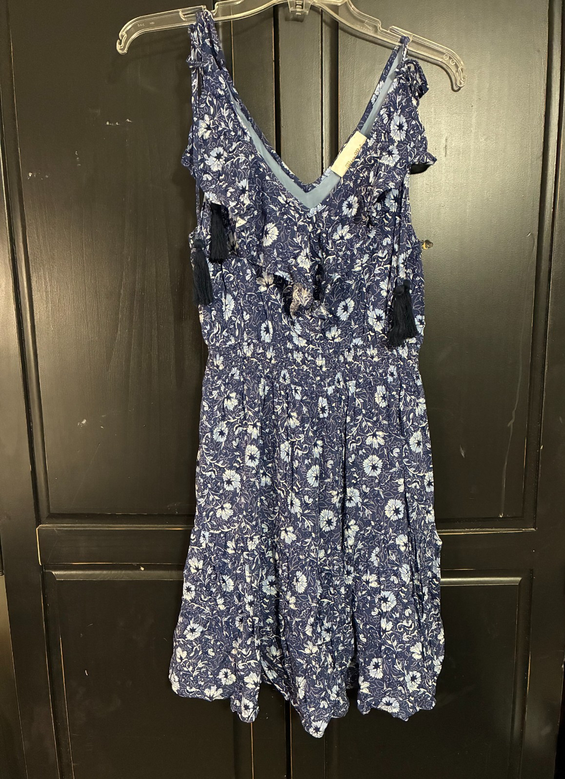 Miss Me Ruffle Dress Size Small Navy Blue Western Boho Rodeo Floral Sundress