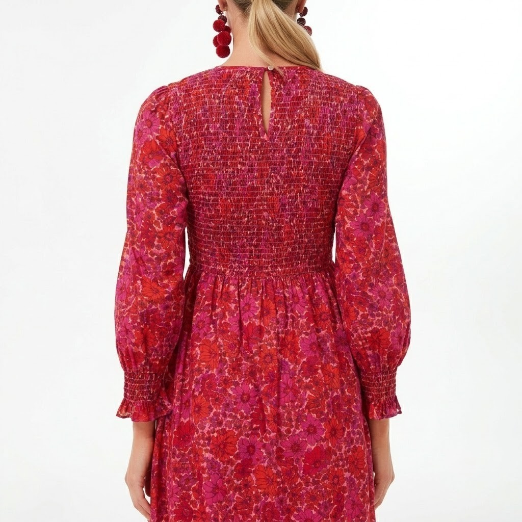 NWT PINK CITY PRINTS Classic Isabel in Vintage Poppy Floral Cotton Midi Dress M