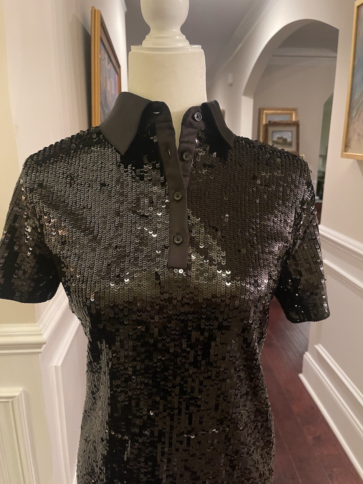 Alice + Olivia Treva Black Sequined Polo Mini Dress Sz S NWT $595