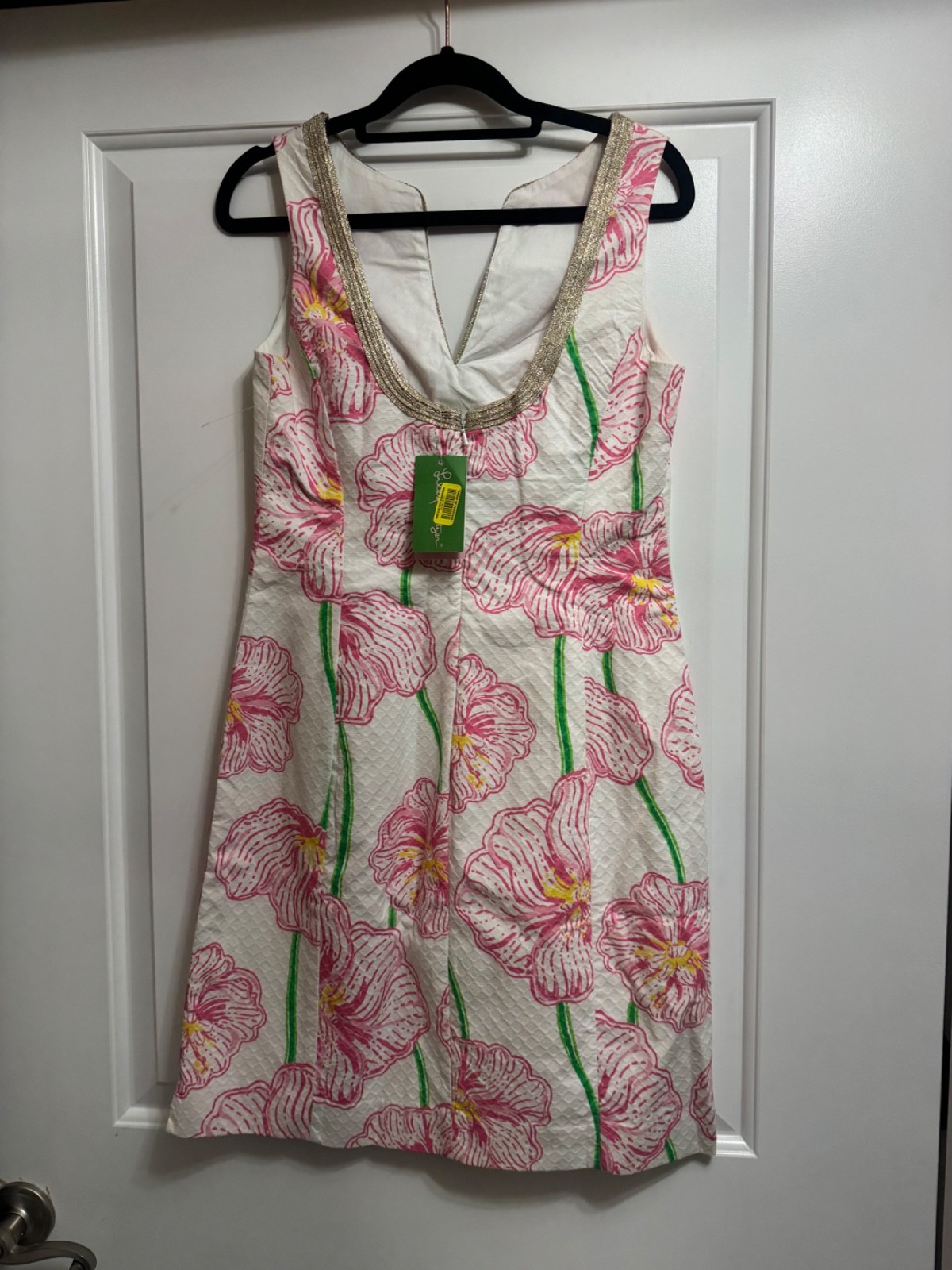 ⁠NWT Lilly Pulitzer Janice Shift Dress Pink Poppy Gold Soutache Size 4