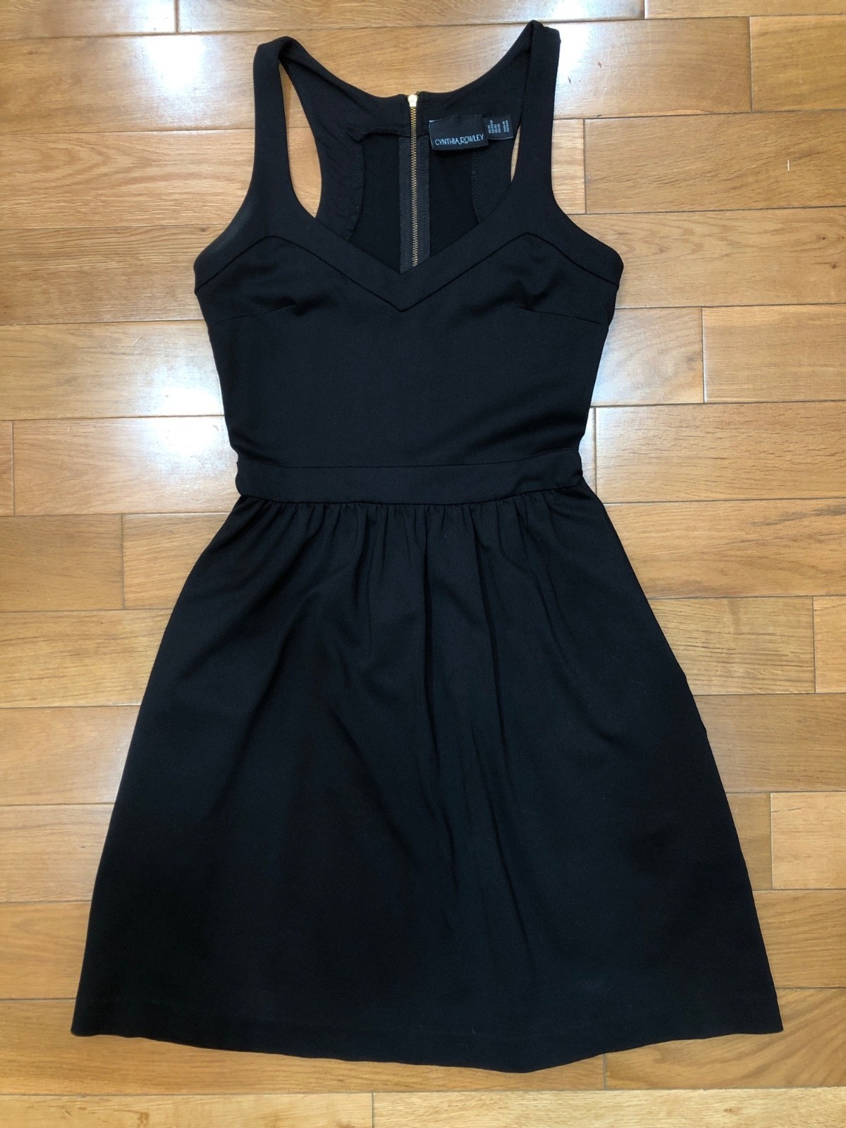 Cynthia Rowley Black Sleeveless Fit & Flare Dress With Gold Back Zipper Size XS