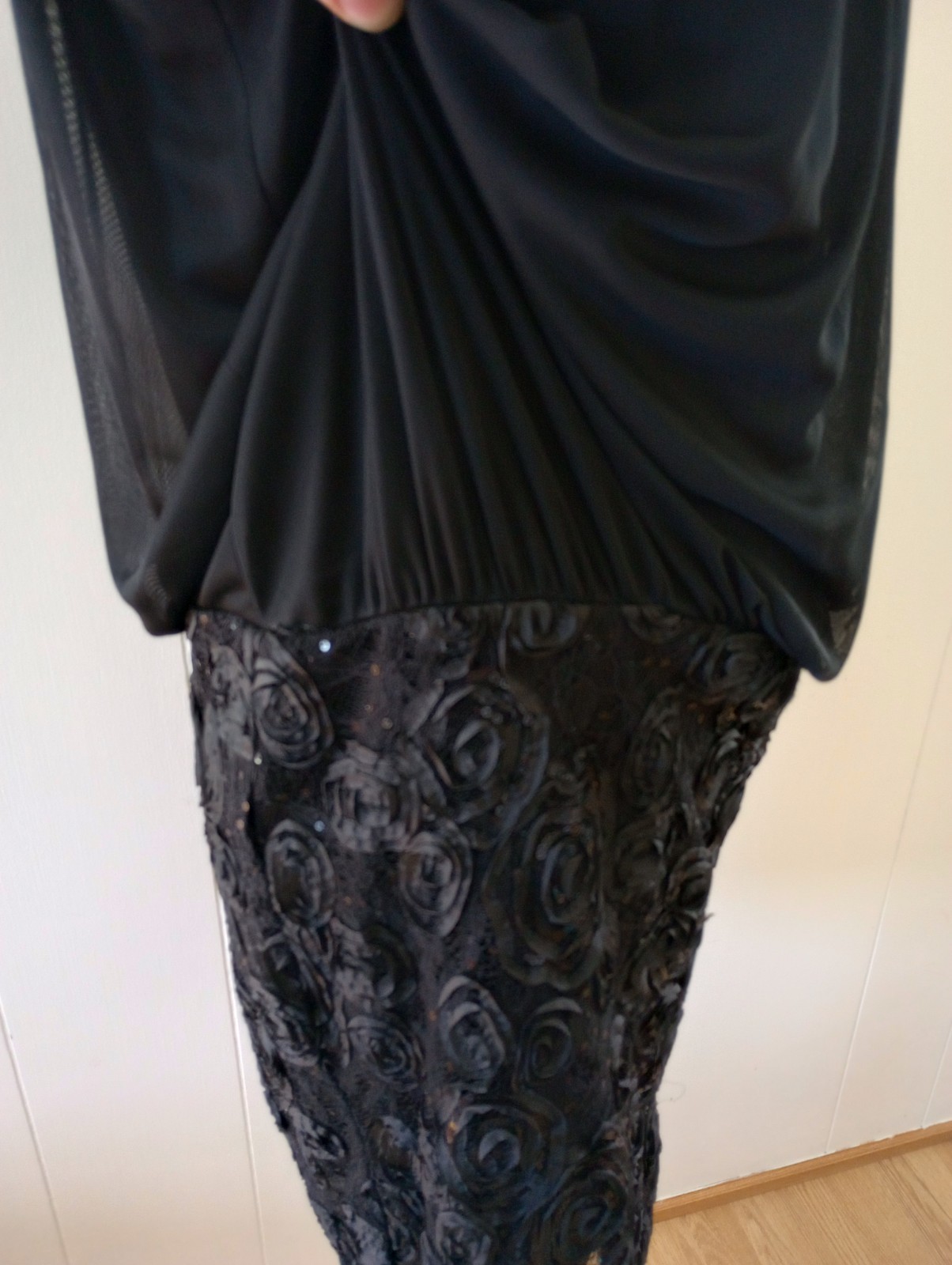 Blouson Dress Black Size 12 Sleeveless Textured Rosette Floral Holiday Party