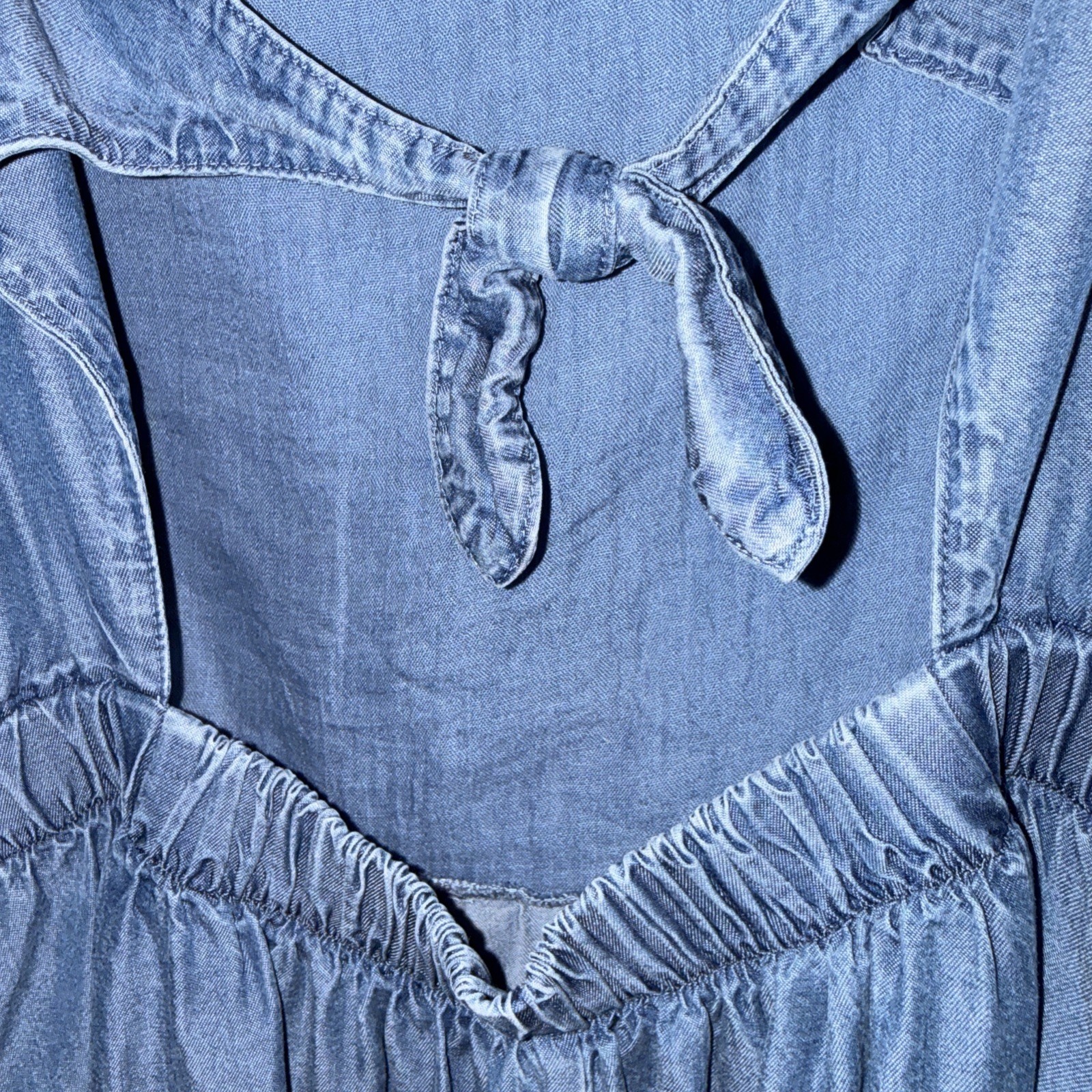 LC Lauren Conrad SIze Large Lyocell Chambray Midi Sun Dress Tie Back Pockets