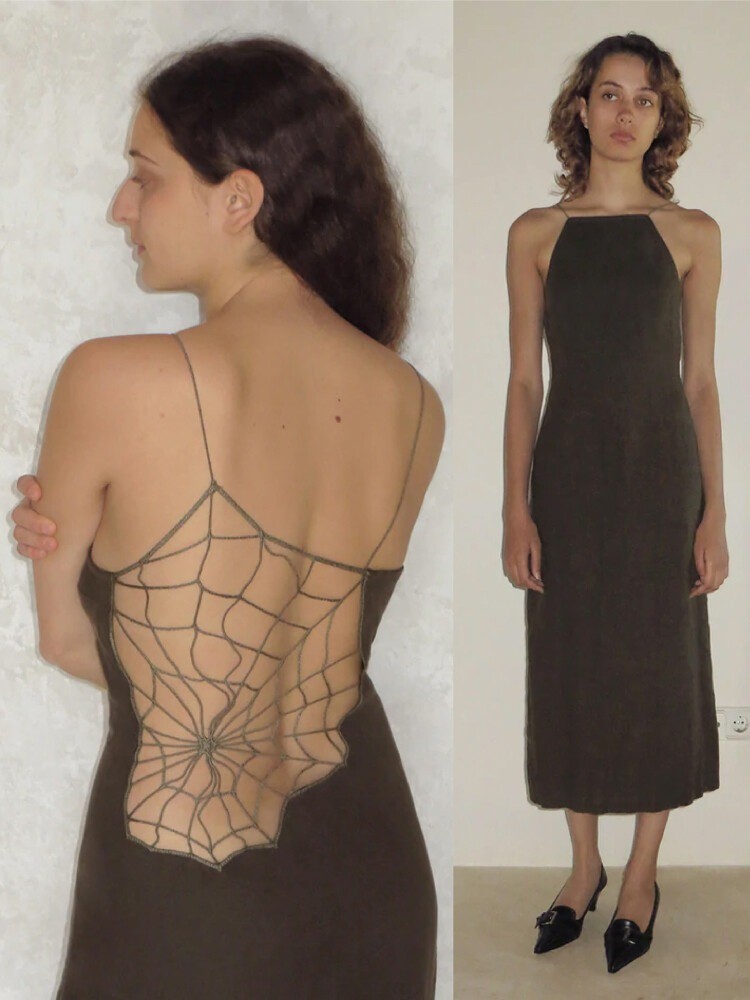 Palomawool Elegant Backless Dress – Sexy Slim Fit Spider Web Long Dress