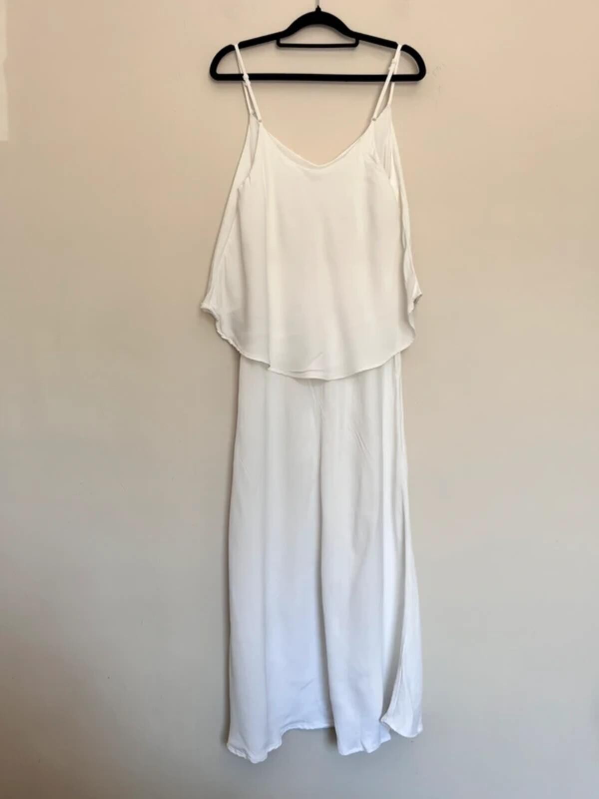Finery White Layered Viscose Slip Midi Dress – Size UK 14