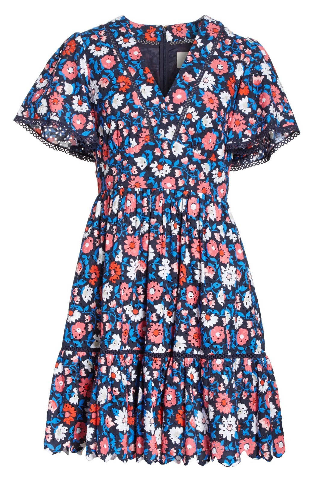 KATE SPADE Navy Pink White Floral Daisy Eyelet Embroidered Fit Flare Dress 6 = S