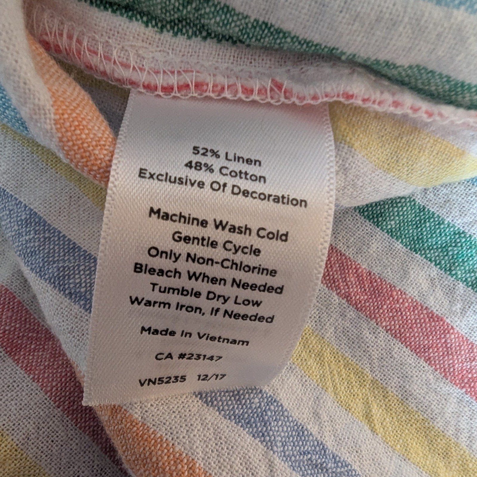 Pastel Rainbow Striped Linen Blend Shift Dress Pom Pom Womens Est Sz L Preppy