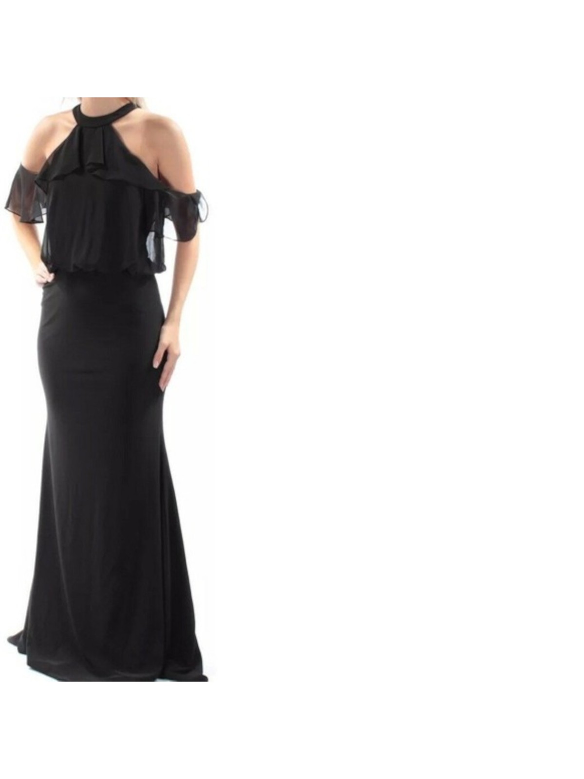 BETSY & ADAM Womens Black Lined Short Sleeve Full-Length Evening Blouson Dress 2
