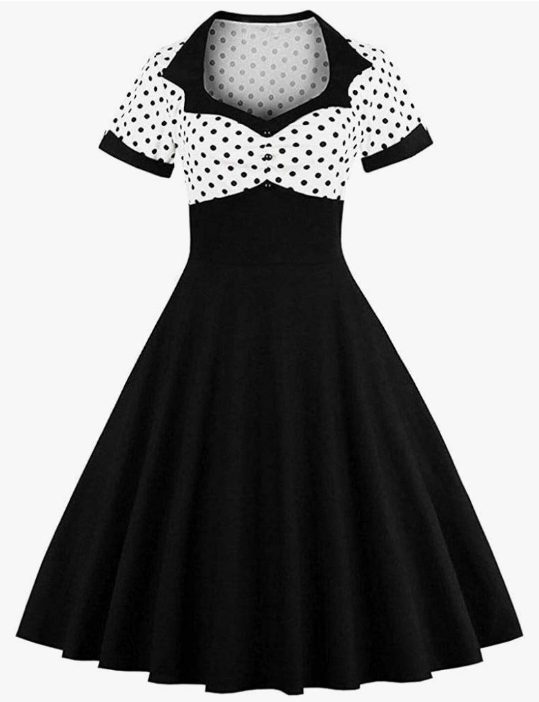 50’s Rockabilly Style Swing Dress Black White Polka Dots Cocktail Dress Size M