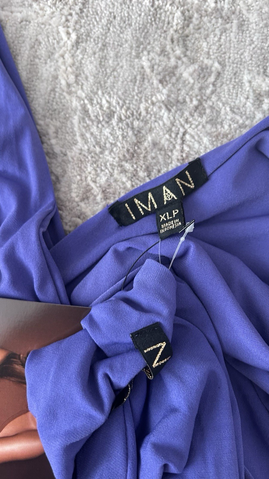 NWT IMAN Formal Maxi Dress Sz XLP Head Wrap Wrinkle Resistant Purple Liquid Chic