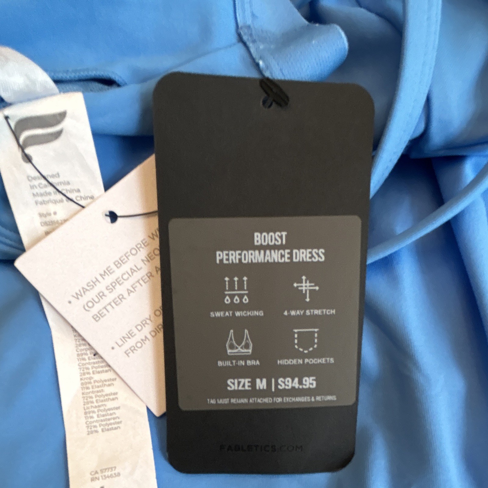 Fabletics Boost Performance Dress Blue Fit & Flare Dress Built-In Bra Pockets M