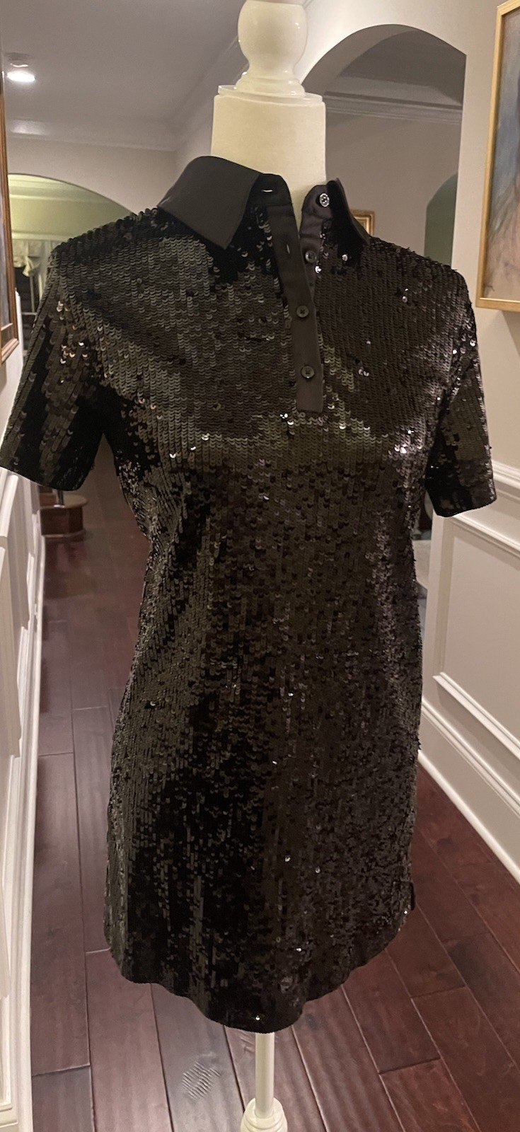 Alice + Olivia Treva Black Sequined Polo Mini Dress Sz S NWT $595