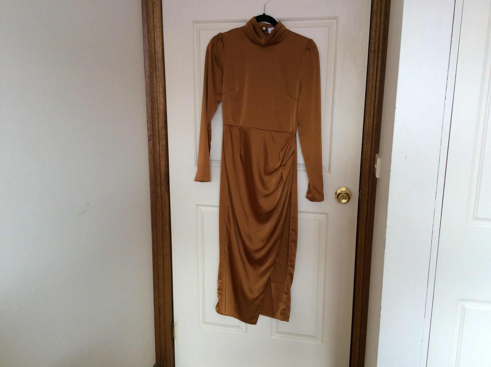 WHYTE VALENTYNE SATIN FITTED TURTLE NECK DRESS SIZES 6 8 10 12 AND 14