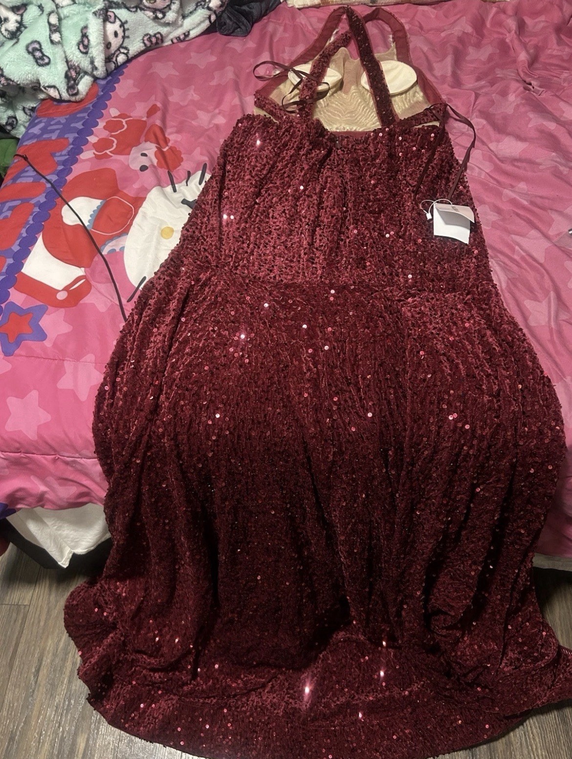 BALLBELLA Burgundy Sequin Beaded V-Neck Backless Mermaid Long Dress