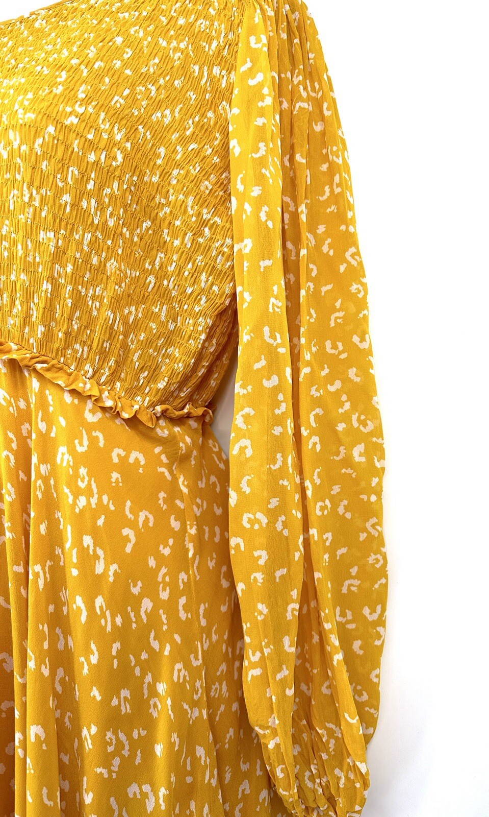 Ghost London Margaux Leopard-Print Dress Sun Yellow Midi Dress Size XS